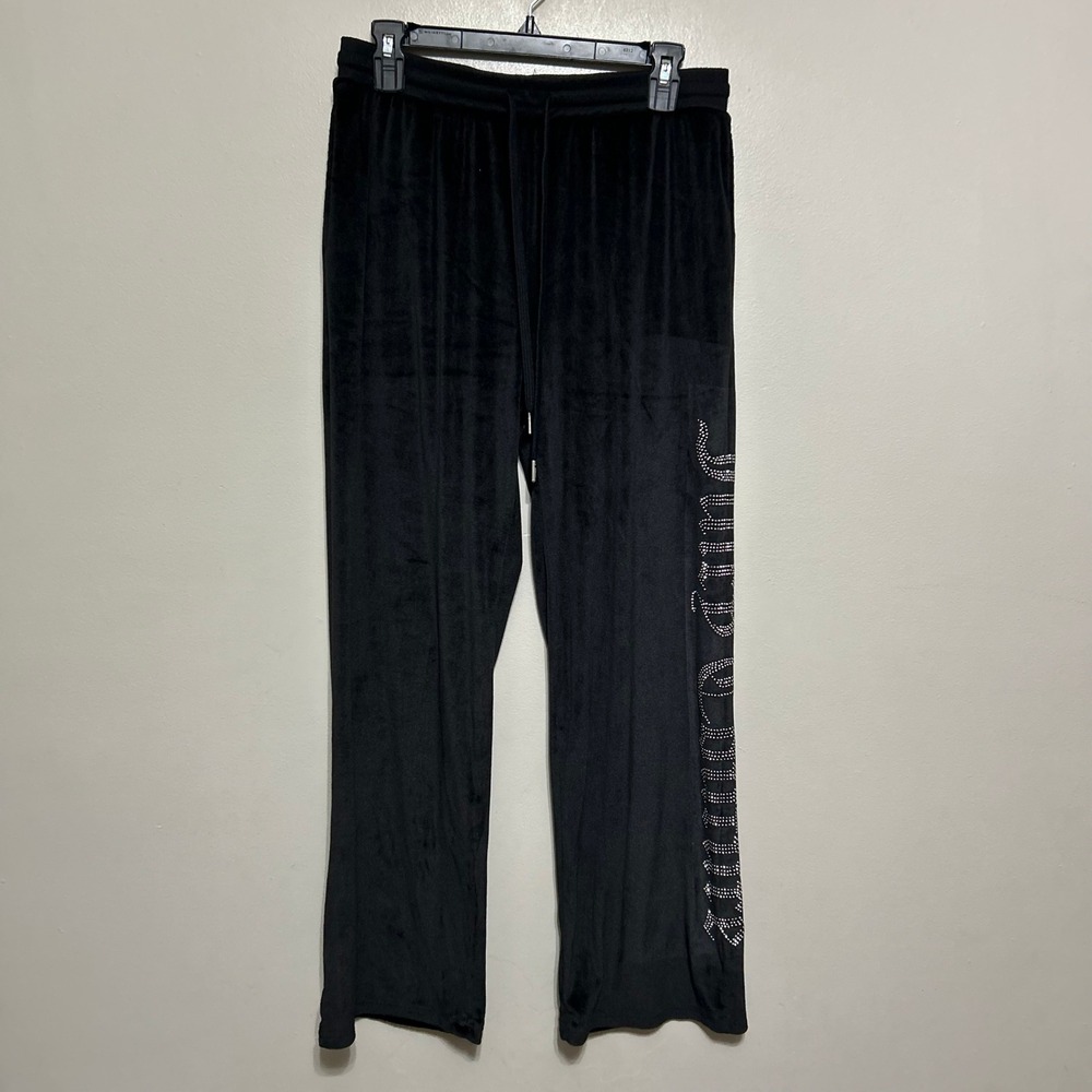 Juicy Couture Women's Lounge Pants L Black Rhinestone Velour Y2K Cozycore Glam